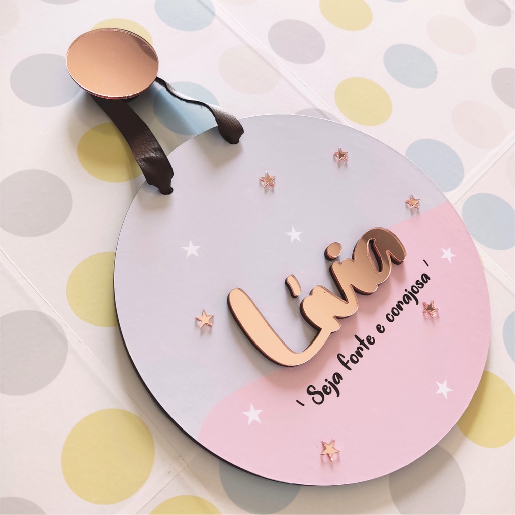 Placa Porta Maternidade Estrelinhas Nome 3d Acrílico Rose