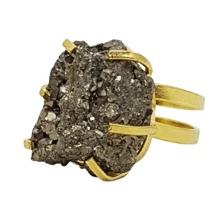 Anel Ajustável Pedra Natural Drusa de Pirita Banhado A Ouro 18k em Oferta na Shopee