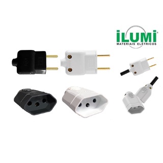 Plug Pino Macho/Femea 2P + T Ilumi 10A e 20A branco ou preto com prensa cabos