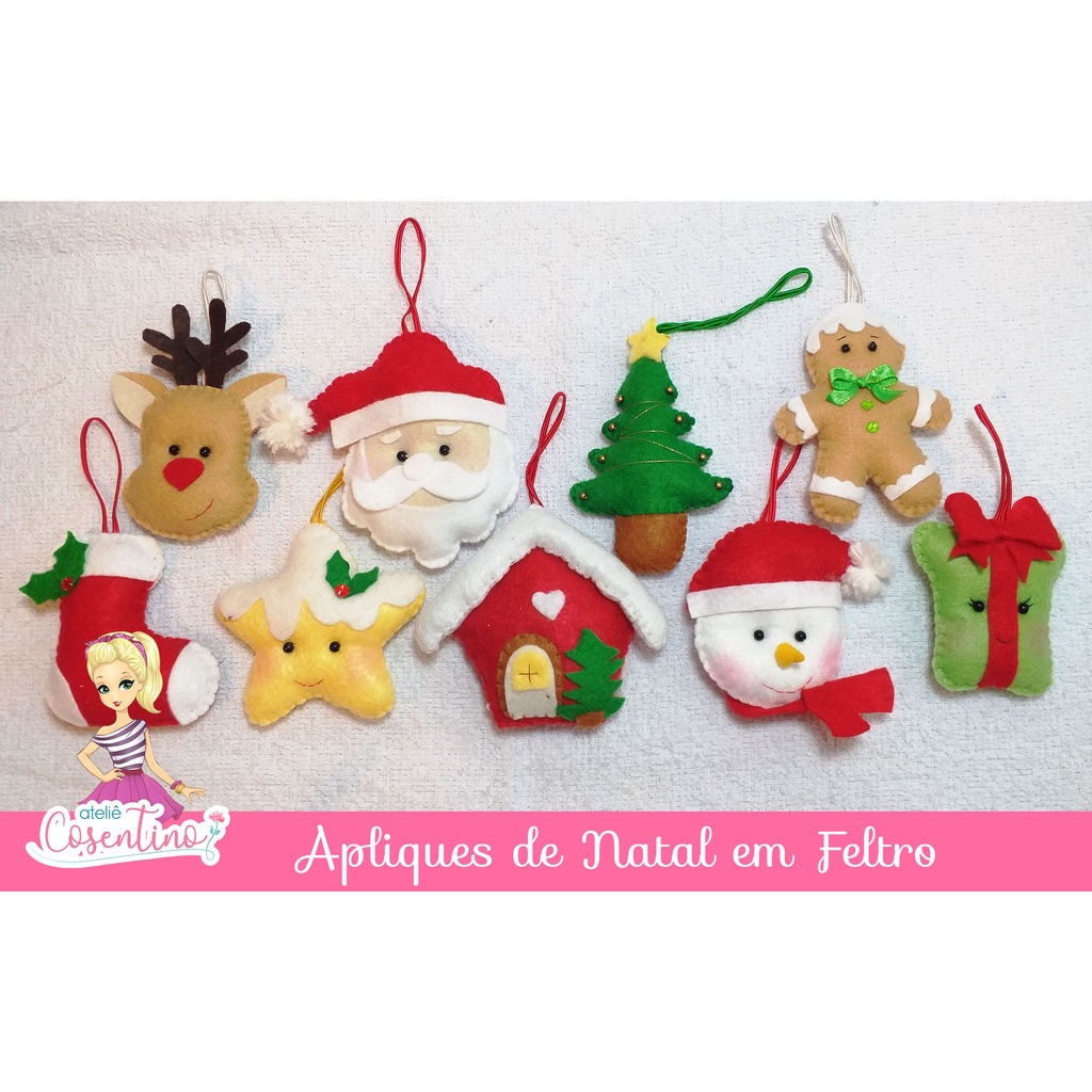 10 Pingentes de Natal em feltro - Artesanato Lembrancinha Decoração Árvore  de Natal Festa | Shopee Brasil