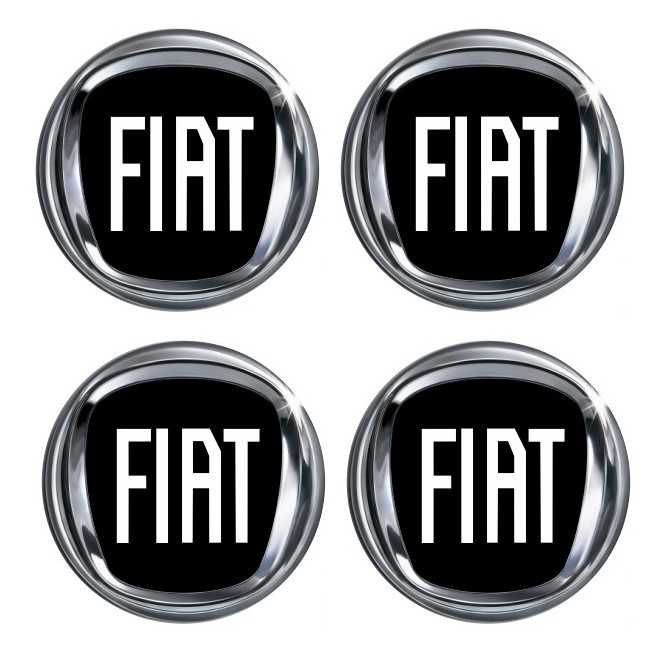 Jogo 4 Peças Emblemas Botons Adesivos Resinados Rodas Calotas 48mm Fiat Black Piano Preto Logo