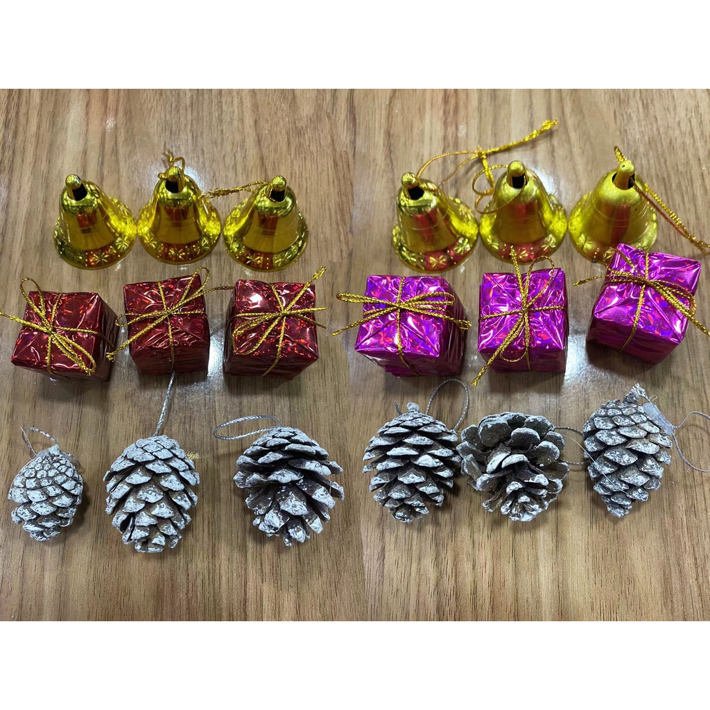 Kit 9 Enfeites De Natal Sortido Pendentes Pinha Presente Sinos Decoração Natalina