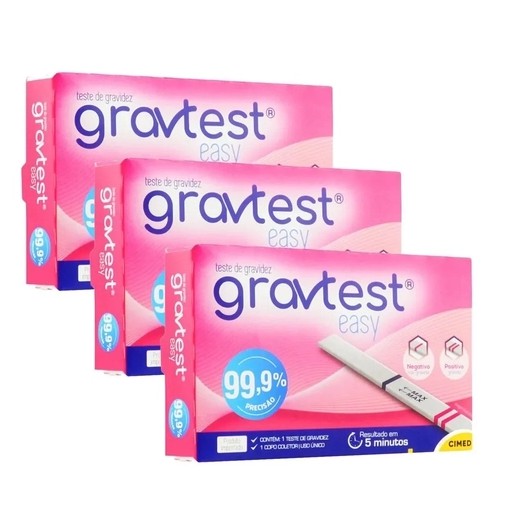 Kit 3 Testes de Gravidez Gravtest Easy 99,9% Precisão Cimed
