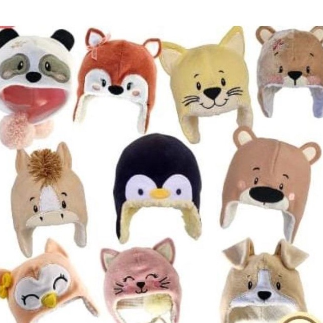 Touca/Gorro Bordado Bichinhos Forro Carneirinho (Modelo aviador)