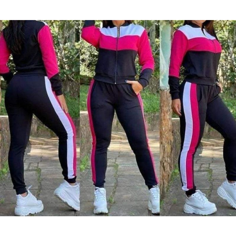 Conjunto Malha Crepe com Zíper em Oferta na Shopee