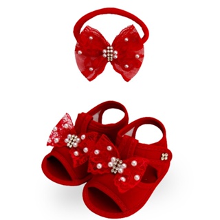 Sapatinho Bebê Sandália Menina + Faixa Laço Renda- Kit - Aniversário Casamento Festa em Oferta na Shopee