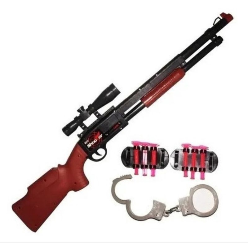 Sniper De Brinquedo Espingarda Atira Dardos Shotgun + Algema