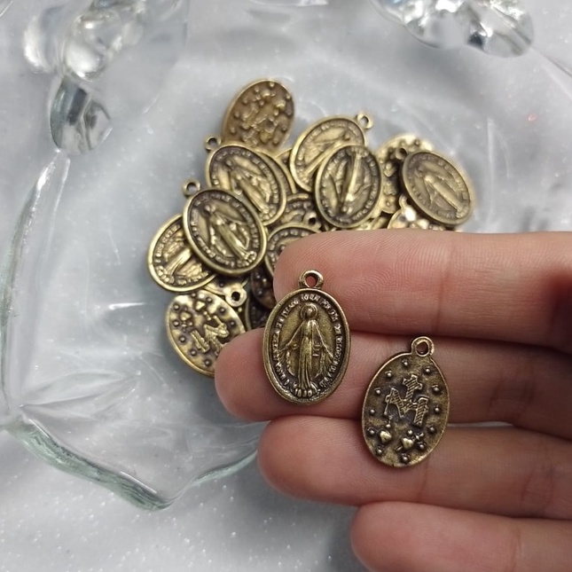 1 Pç Pingente / Medalha Nossa Senhora das Graças Ouro Velho - Medalha Católica - Peças para de Terço