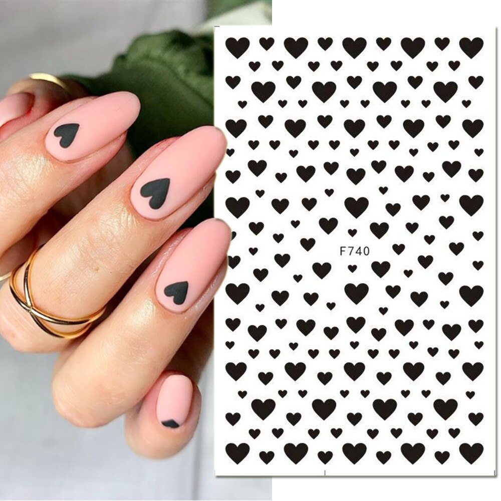 Autocolante de unha 3D Preto Coração Amor Letras deslizantes autoadesivas Decorações de Nail Art Decalques de estrelas em Oferta na Shopee