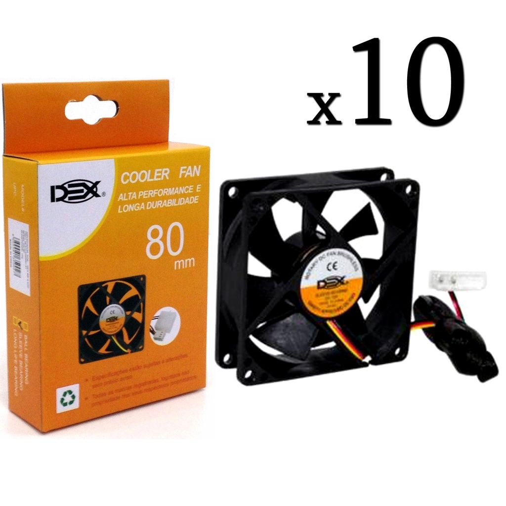 Kit 10 Cooler Fan Preto 8cm 12v Gabinete Ventoinha PC Desktop
