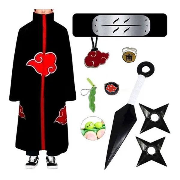 Mega Kit Kisame C/ Manto Akatsuki Infantil + 8 Itens Anime
