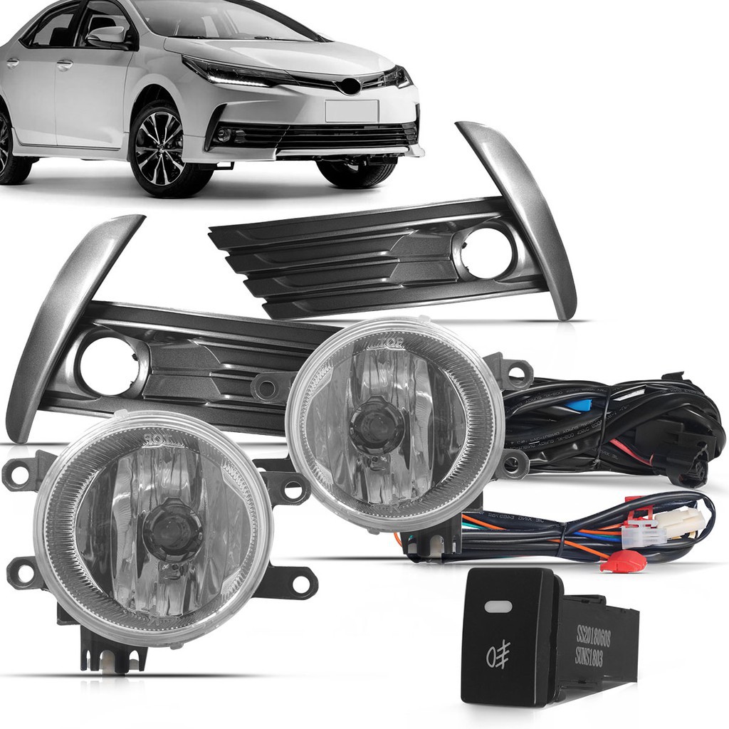 Kit Farol Milha Neblina Corolla 2017 2018 2019 Botão Modelo Original Moldura Grafite