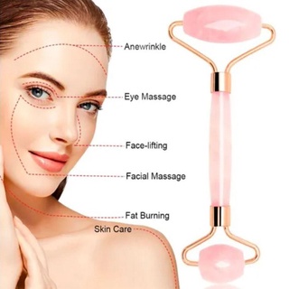 Rolinho Rolo Massageador Facial Pedra Quartzo Rosa Antirugas