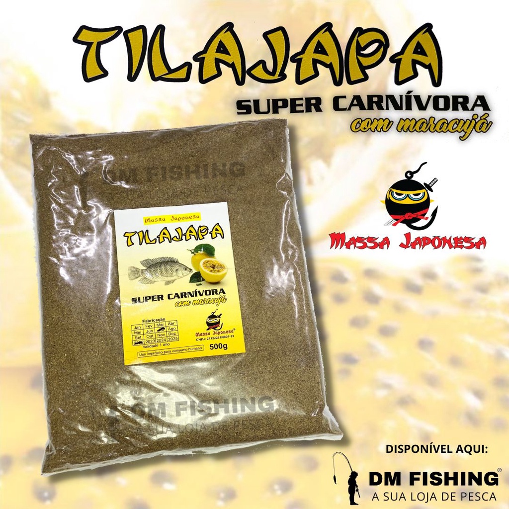 Isca para pesca MASSA JAPONESA Tilajapa Super Carnívora com Maracujá 500g para peixes tilápia do nilo, san peter, rendali. Sabor maracujá.