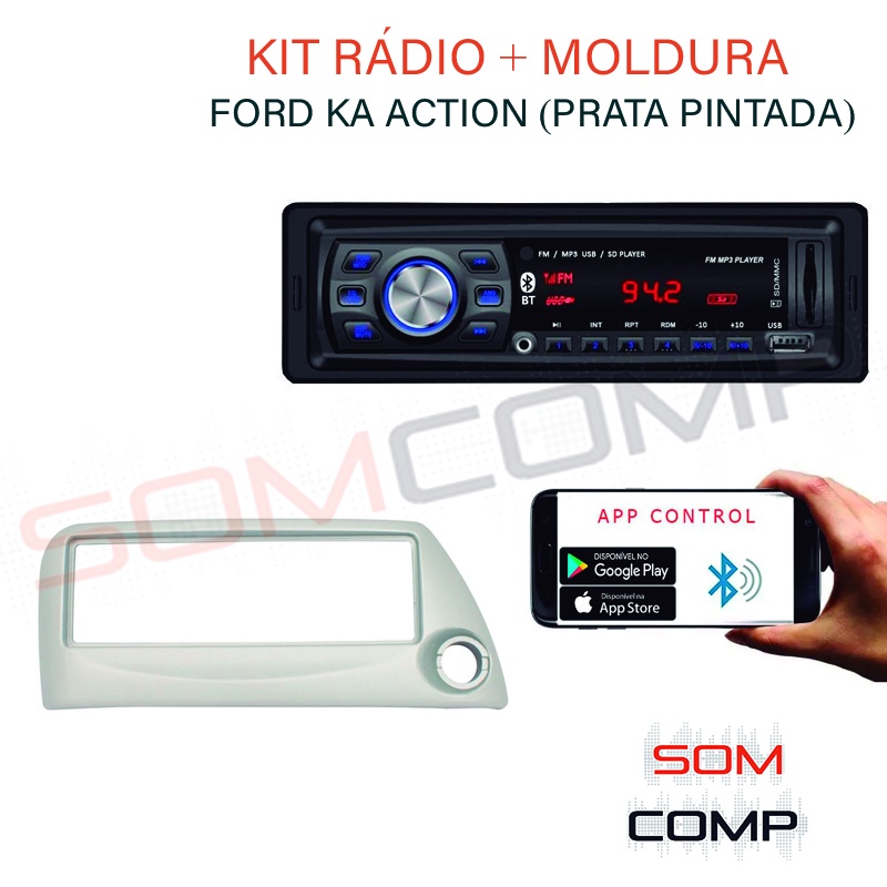 Frente Ford Ka ACTION 1 DIN + Rádio MP3 DOORBEM