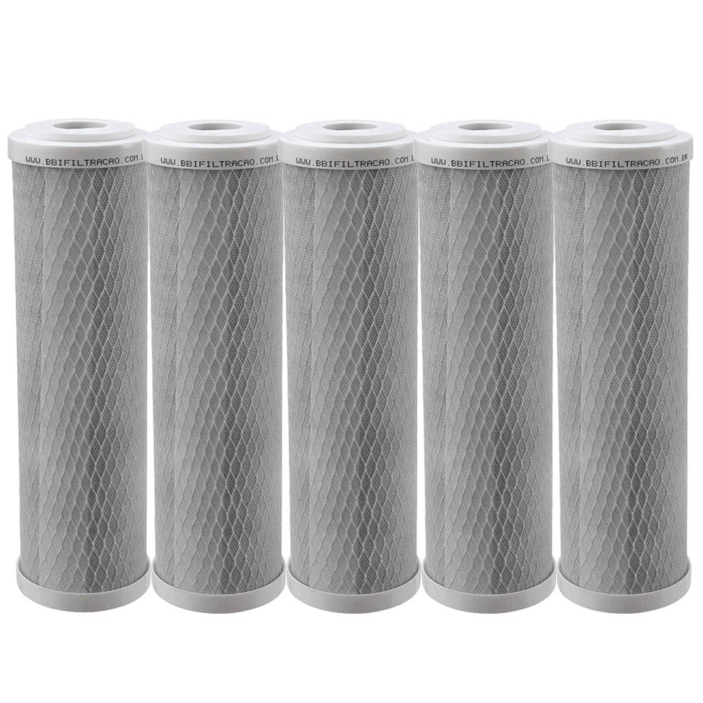 Kit 5 Unidades Refil Filtro BBI Carbon Block Encaixe para Carcaças de 9.3/4" x 2,5" E230 Compatível Hoken, Acquastar, Go