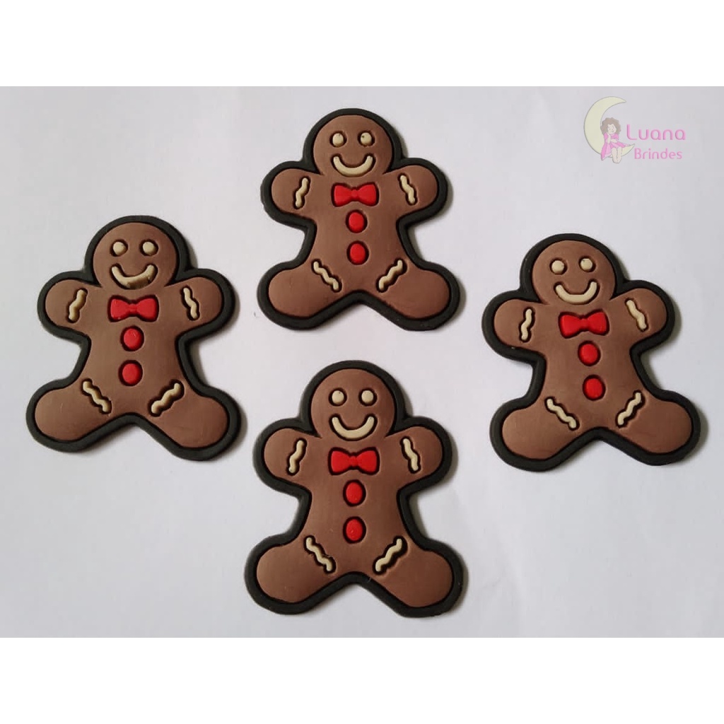 Aplique Boneco Biscoito de Natal de borracha - pacotes com 7 unidades.