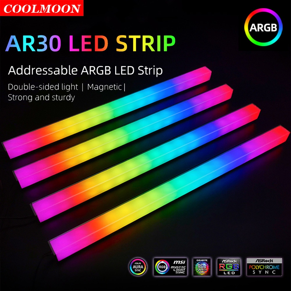 【light bar RGB】Coolmoon ARGB 5v 3pin Aura Sync 300MM LED Light Strip For PC Case DIY