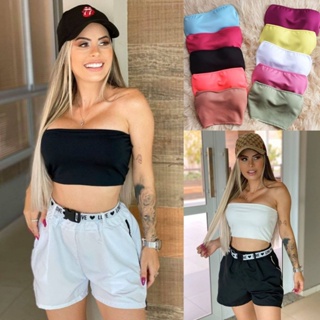 Blusa Top Faixa Cropped Suplex Blusinha Tomara Que Caia Reto Com Bojo Moda Feminina em Oferta na Shopee
