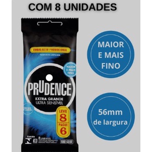 Camisinha Preservativo Prudence Extra Grande Ultra Sensível 56mm Leve 8 Pague 6