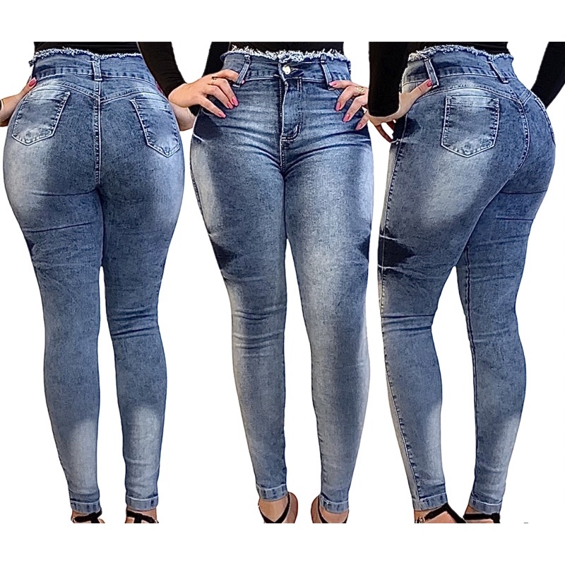 Calça Skinny Feminina Jeans Com Licra Cintura Alta Levanta Bumbum 13 - Azul  Claro