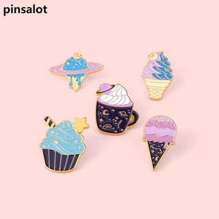 Bonito Dos Desenhos Animados Sorvete Espaço Lua Esmalte Pin Coleção Planeta Comida Lapela Emblema Mochila Chapéu Da Menina Criança Broche Presente Acessórios Atacado