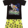 Conjunto Infantil Masculino Camiseta Preta 100%Algodão Bermuda Microfibra Verde Florecente Estampada TAMANHO 6