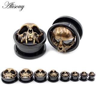 Alisouy 2 Peças Preto Aço Inoxidável Esqueleto De Caveira Plugues De Orelha Túneis Expansores Macias Brincos Piercing Jóias Corporais em Oferta na Shopee