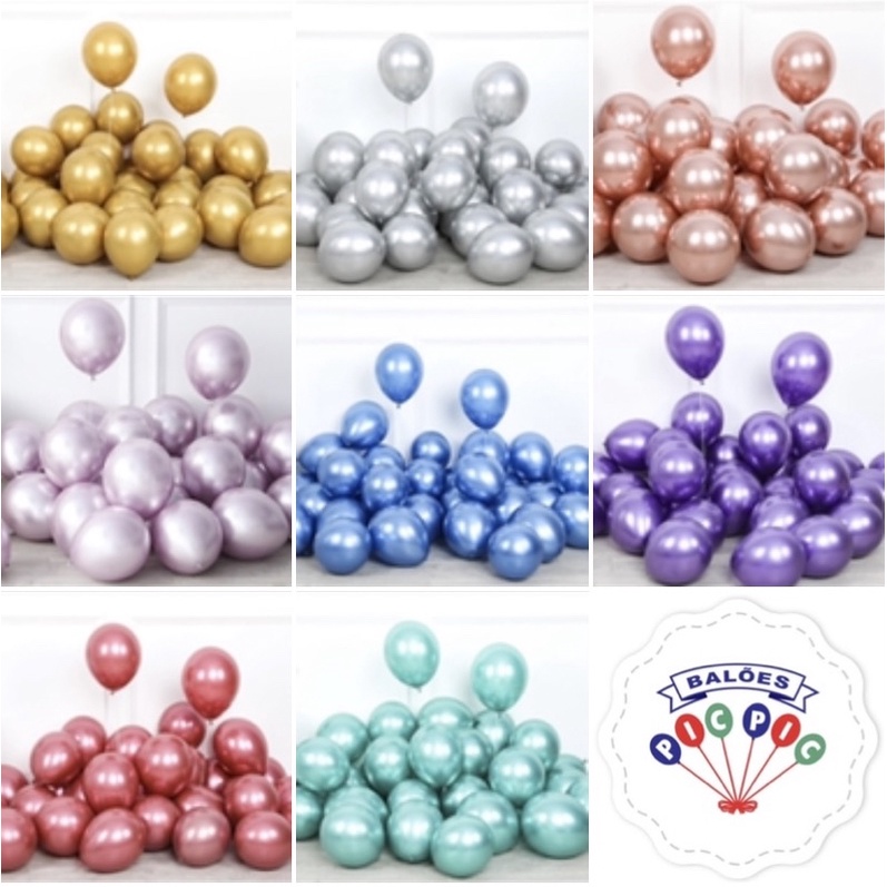 balão pic pic platino cromado metalizado 5” n 5 ( 25~100 unidades ) picpic// em Oferta na Shopee