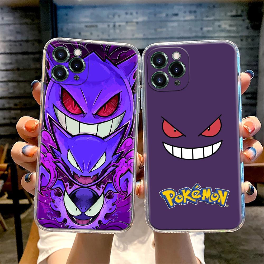 Capa De Celular Transparente Para Apple iPhone 11 12 13 Pro Max XR XS X 8 7 SE 2020 6 Plus Anti-Impacto Flexível Pokemon Logotipo Gengar Spooky Pocket Monstro