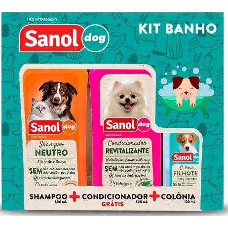 Kit Banho Shampoo, Condicionador e Colônia - Sanol Dog