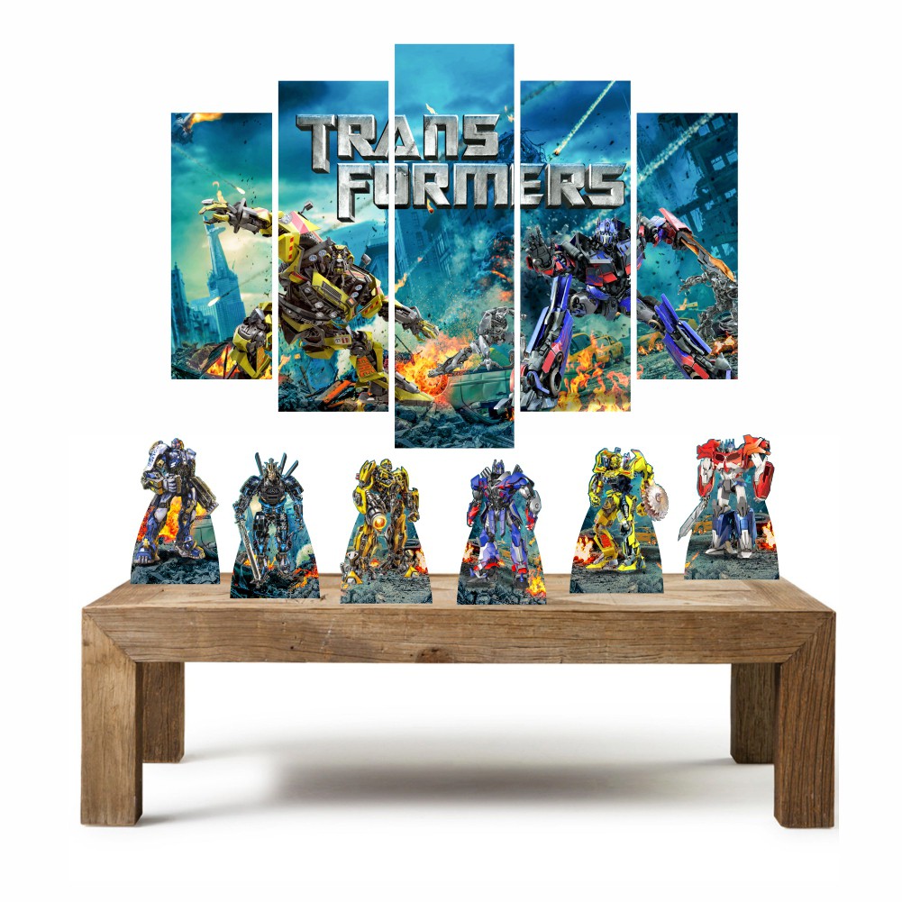 Transformers kit com 1 quadro mosaico + 6 totens de mesa em mdf decoração para festa Kit Enfeites em Oferta na Shopee