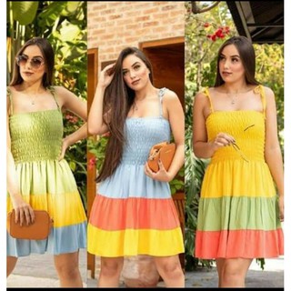 Vestido Colorido com lastex Plus Size - G1 ao G3