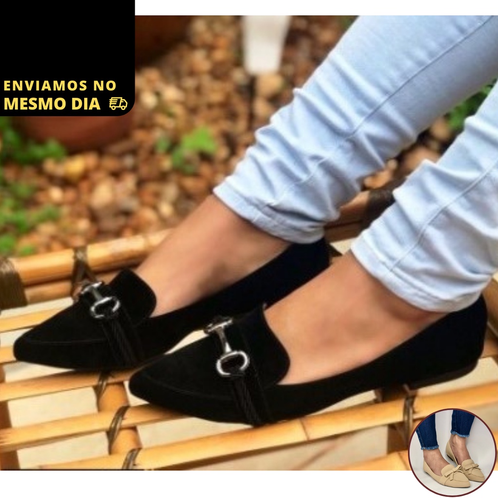 Sapatilha Feminina Mocassim Feminino Rasteirinha Rasteira Casual Bico Fino Moda Leve Confortável