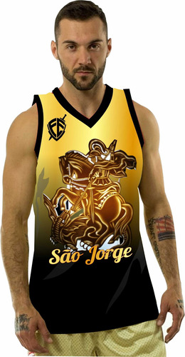Camiseta São Jorge Ogun Guerreiro Dourada E Preta Plus Size