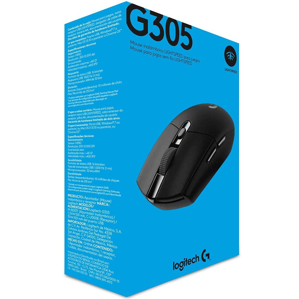 Mouse Logitech G305 Gamer Sem Fio Hero Lightspeed 6 Botões 12000 Dpi