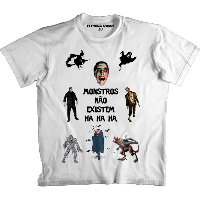 Camiseta Engraçada MONSTROS NÃO EXISTEM - DRÁCULA VAMPIRO LOBISOMEM MÚMIA BRUXA FANTASMA ZUMBI FRANKENSTEIN MORCEGOS