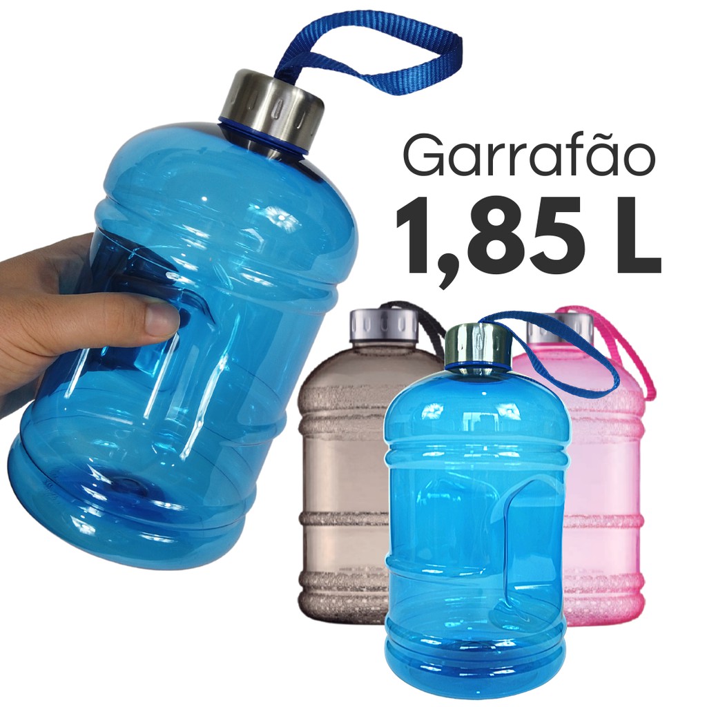 Garrafa de água Squeeze Academia 1850ml Tampa Inox Garrafão com Alça ...