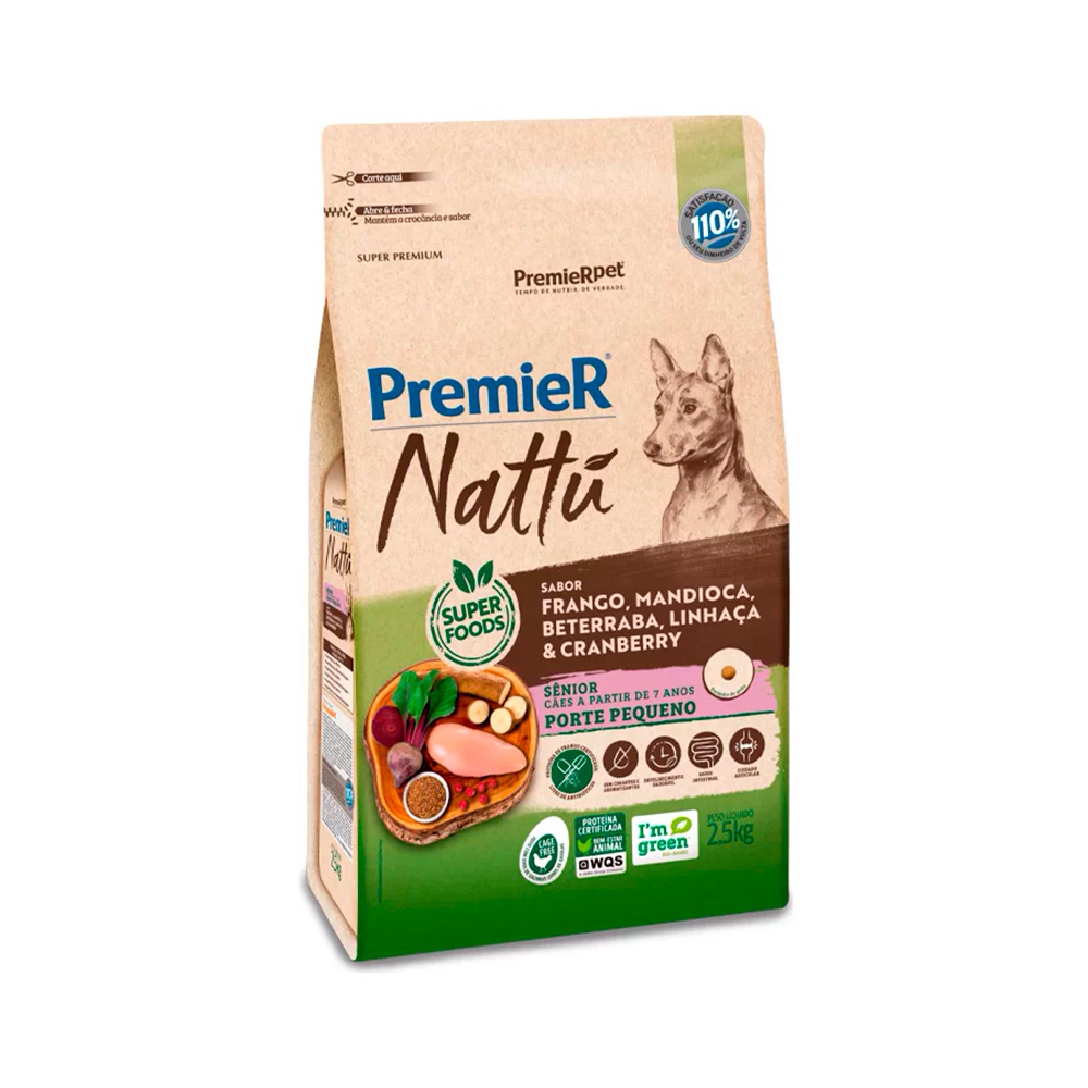 Ração Premier Nattu para Cães Senior de Pequeno Porte Sabor Mandioca - 10,1Kg em Oferta na Shopee