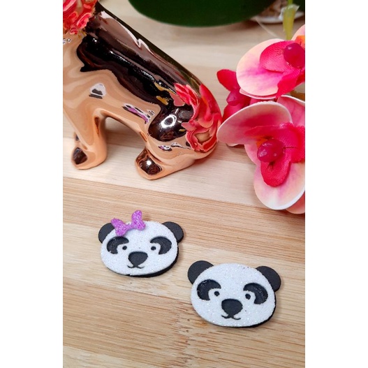 Aplique EVA Pet Panda Macho e Fêmea, Pet EVA Lacinho, Gravatinha Banho e Tosa Pet Shop Safari