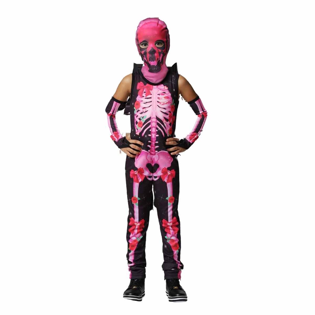 Fantasia Esqueleta Rosa Caveira Infantil Criança Luxo