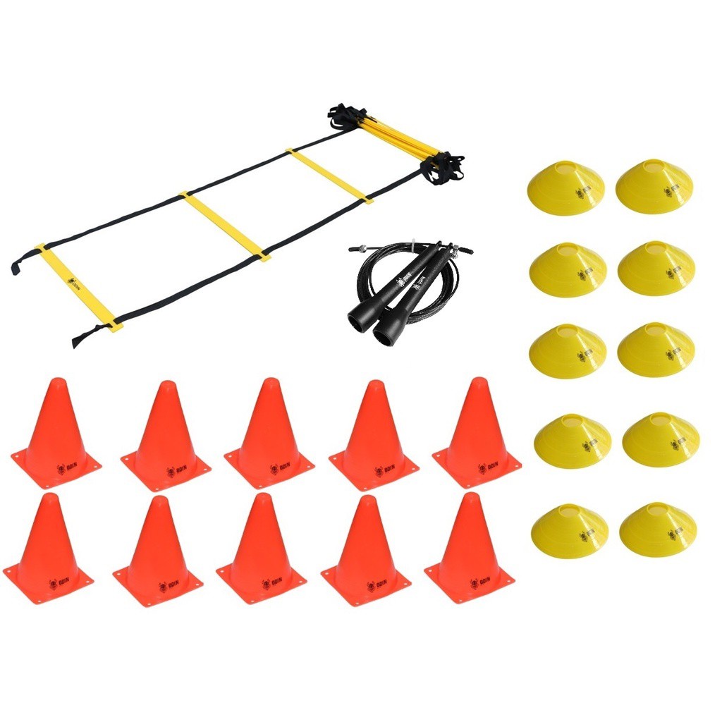 Kit Treinamento Funcional Escada Agilidade Pvc + 10 Cones + 10 Chapeu Chinês Half + 1 Speed Rope