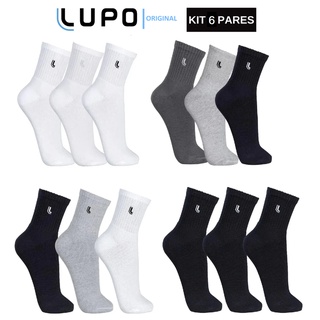 Kit Com 6 Pares Cano Médio Meias Lupo Original Algodão Unissex Masculino E Feminino