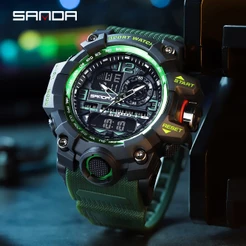 SANDA Relógio Masculino Esportivo Moderno Luminoso À Prova D'água Com Display Duplo/Multifuncional 3133-5