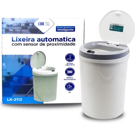 Lixeira Sensor Inteligente Automática 12 Litros Abre e Fecha Com Proximidade Bateria Recarregável Balde Banheiro Cozinha Lixo