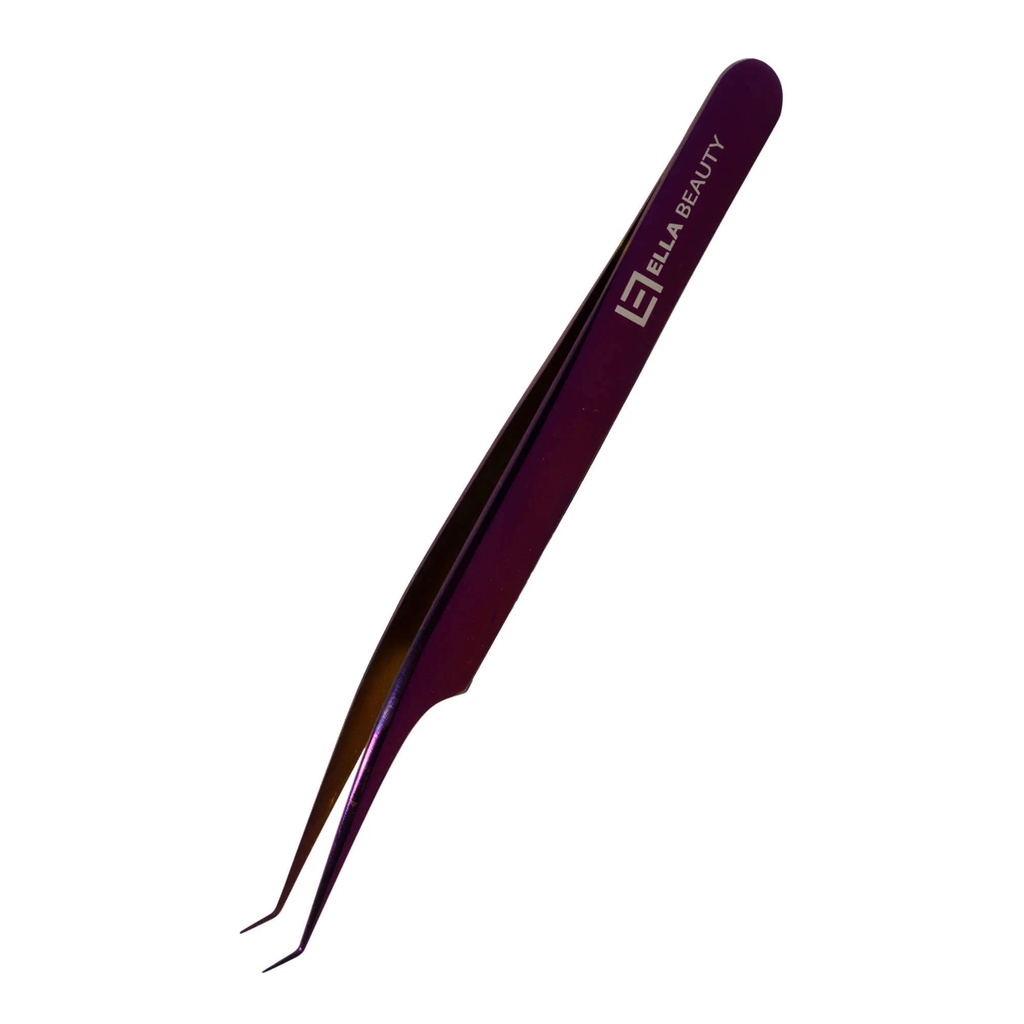 Pinça Ella Beauty para Alongamento de Cílios Ponta Curva 45º Volume Russo Purple