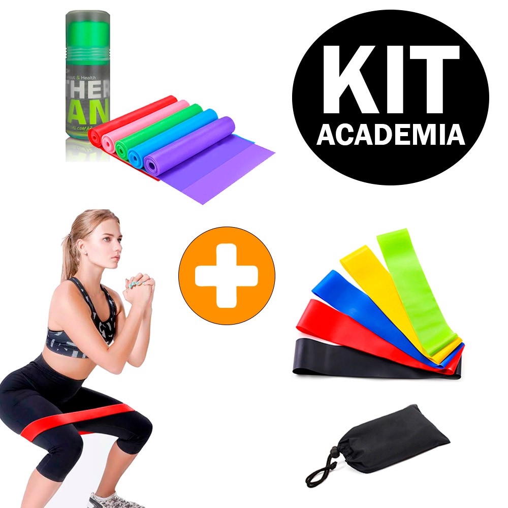 Kit Faixas Elásticas Mini Band + Elástico para Fisioterapia Pilates e Yoga Thera Band Treino Exercícios Fitness Funcional