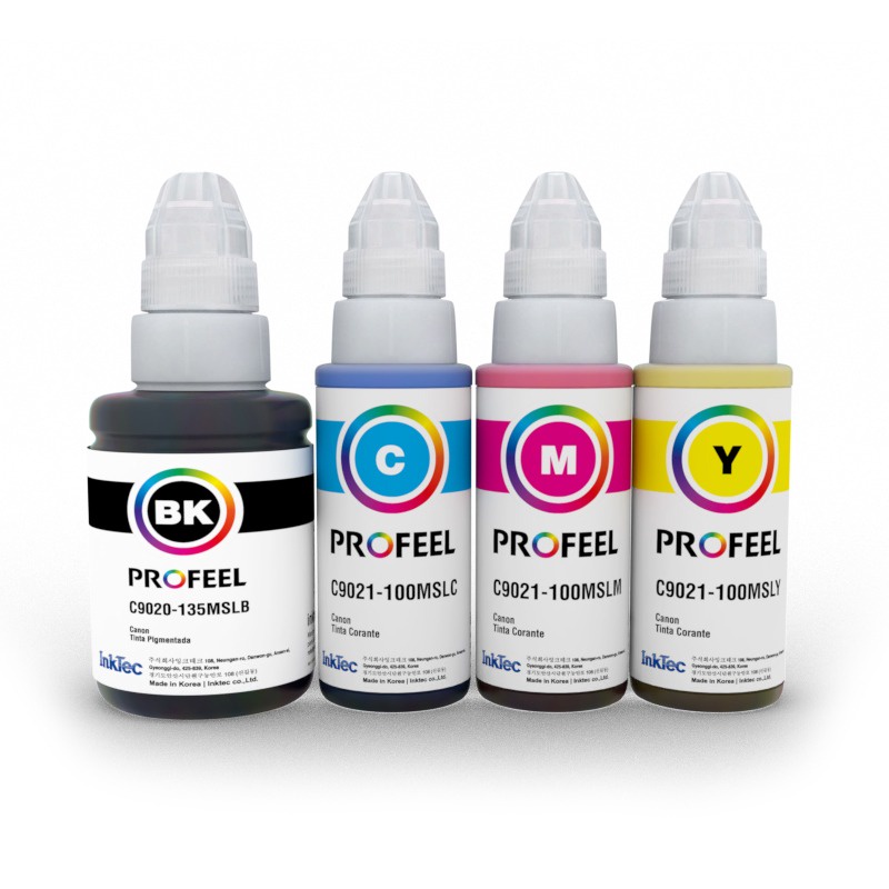 Kit Black Pigmentado + Cores Corante InkTec Profeel C9020/C9021 Compatível Canon Mega Tank G1100 G1110 G2100 G2110 G2160 G3160 G3100 G3110 G3111 G4100 G4110 G4111 G6010 G7010
