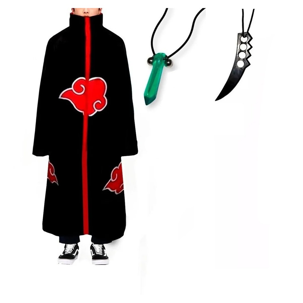 Manto Akatsuki/cosplay/fantasias /naruto/gola Dura com colar Sarutobi e colar Naruto Tsunade