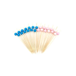 Palito em Bambu p/ petiscos com Bolinhas rosa e azul - 20 Unidades - Silver Festas